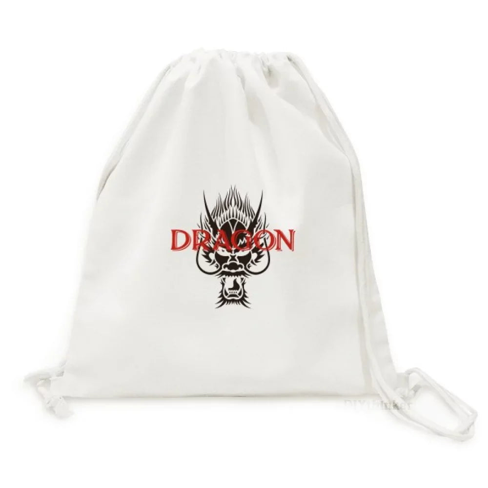 Animal Wings Myth Dragon East West Backpack Canvas Drawstring Reusable Mesh Sizehopping Bag