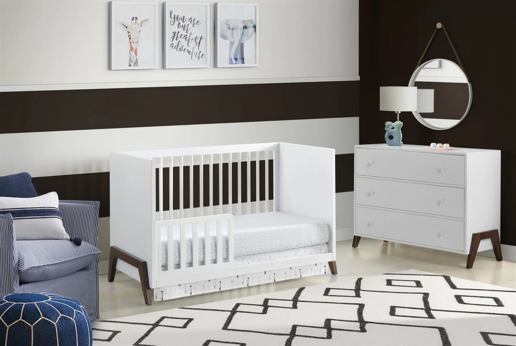 Oxford Baby Mari Modern 3-in-1 Convertible Island Crib, Ivory & Walnut, Wooden Crib