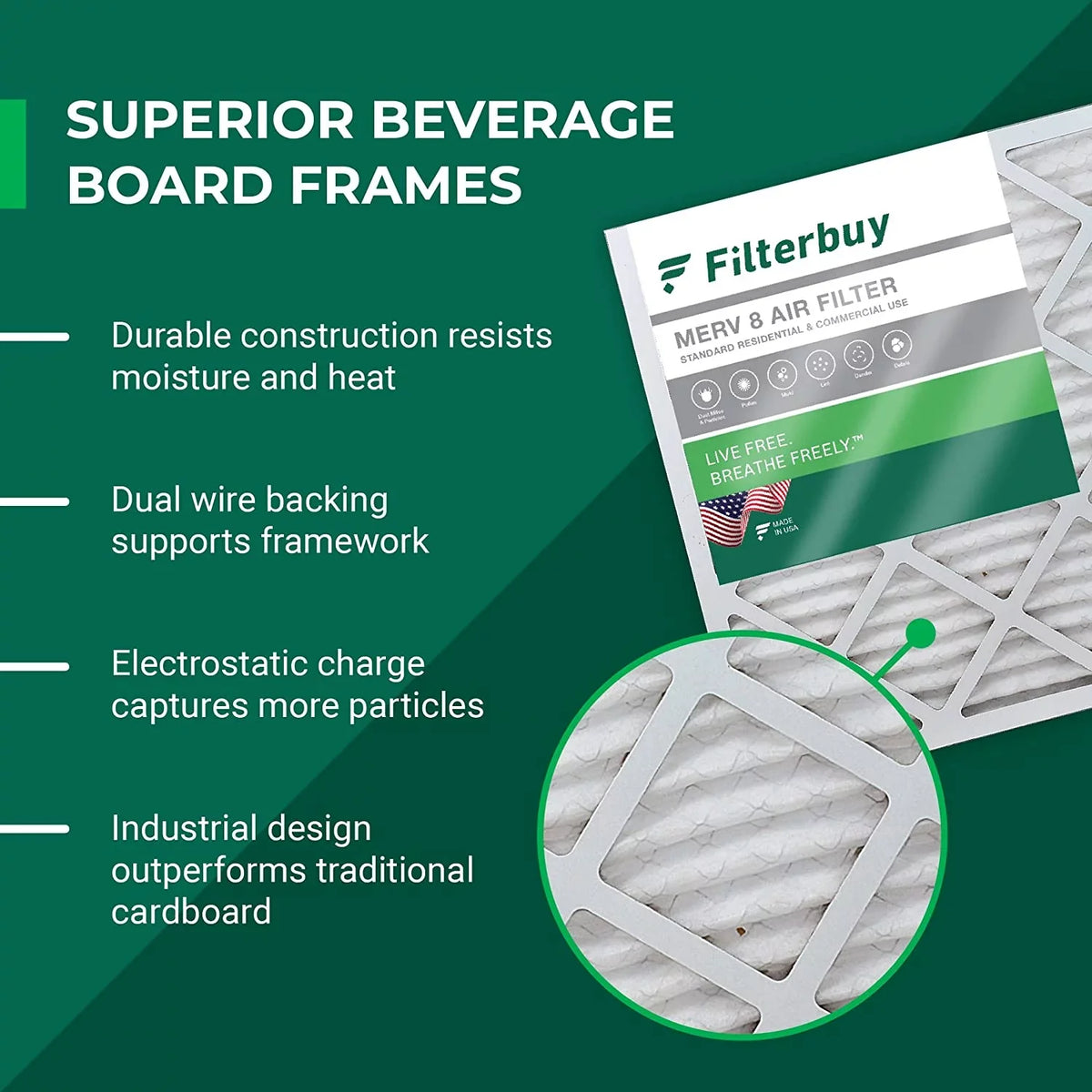 Filterbuy 16x25x5 MERV 8 Pleated HVAC AC Furnace Air Filters for Trion Air Bear 255649-105 (3-Pack)