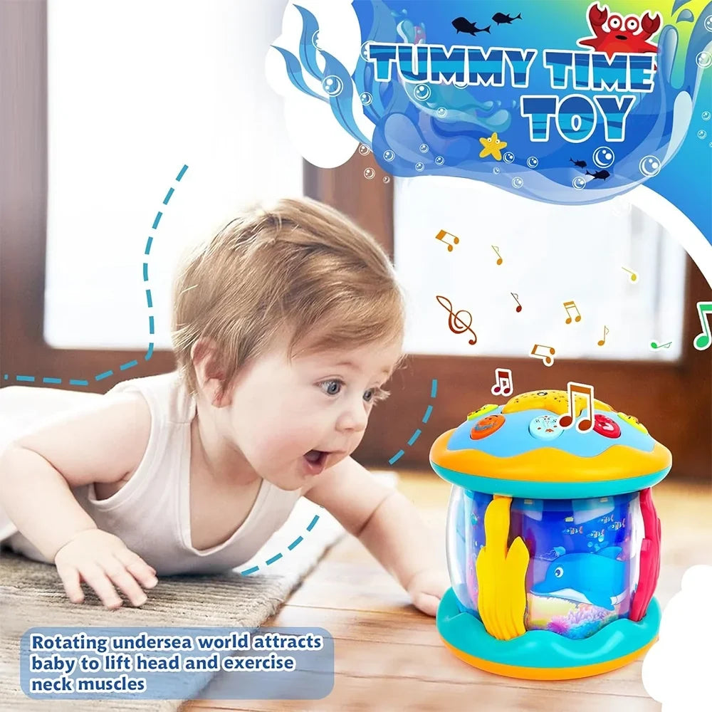 Baby Toys 6 to 12 Months 4 in 1 Musical Projector Rotating Tummy Time Learning Light Up Infant Baby Toys 0-3 3-6 9 12-18 Month