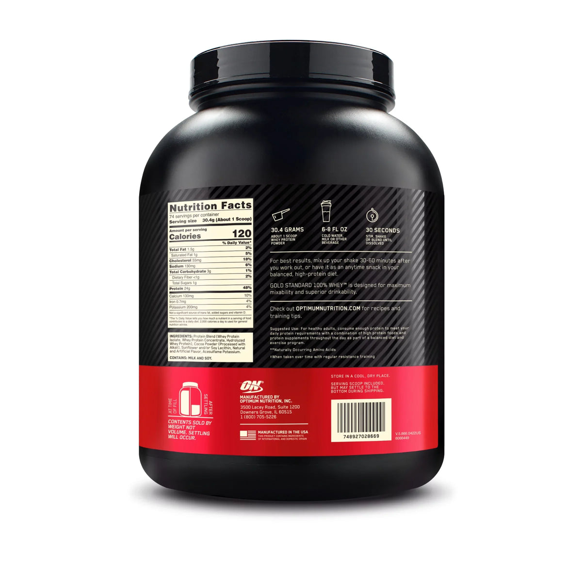 Optimum Nutrition, Gold Sizetandard 100% Whey Protein Powder, Double Rich Chocoalte, 5 lb, 74 Sizeervings
