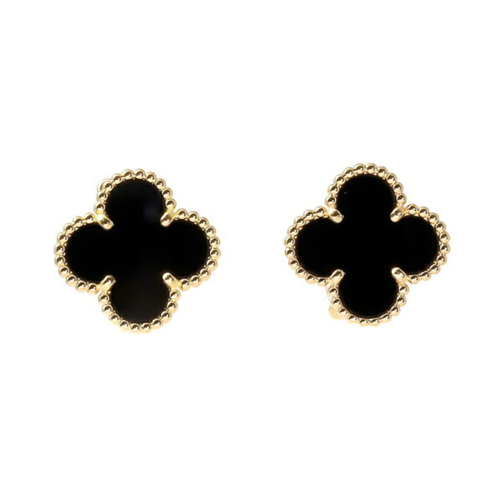 Pre-Owned Van Cleef & Arpels Van Cleef Arpels Onyx Vintage Alhambra K18YG Yellow Gold Earrings (Good)