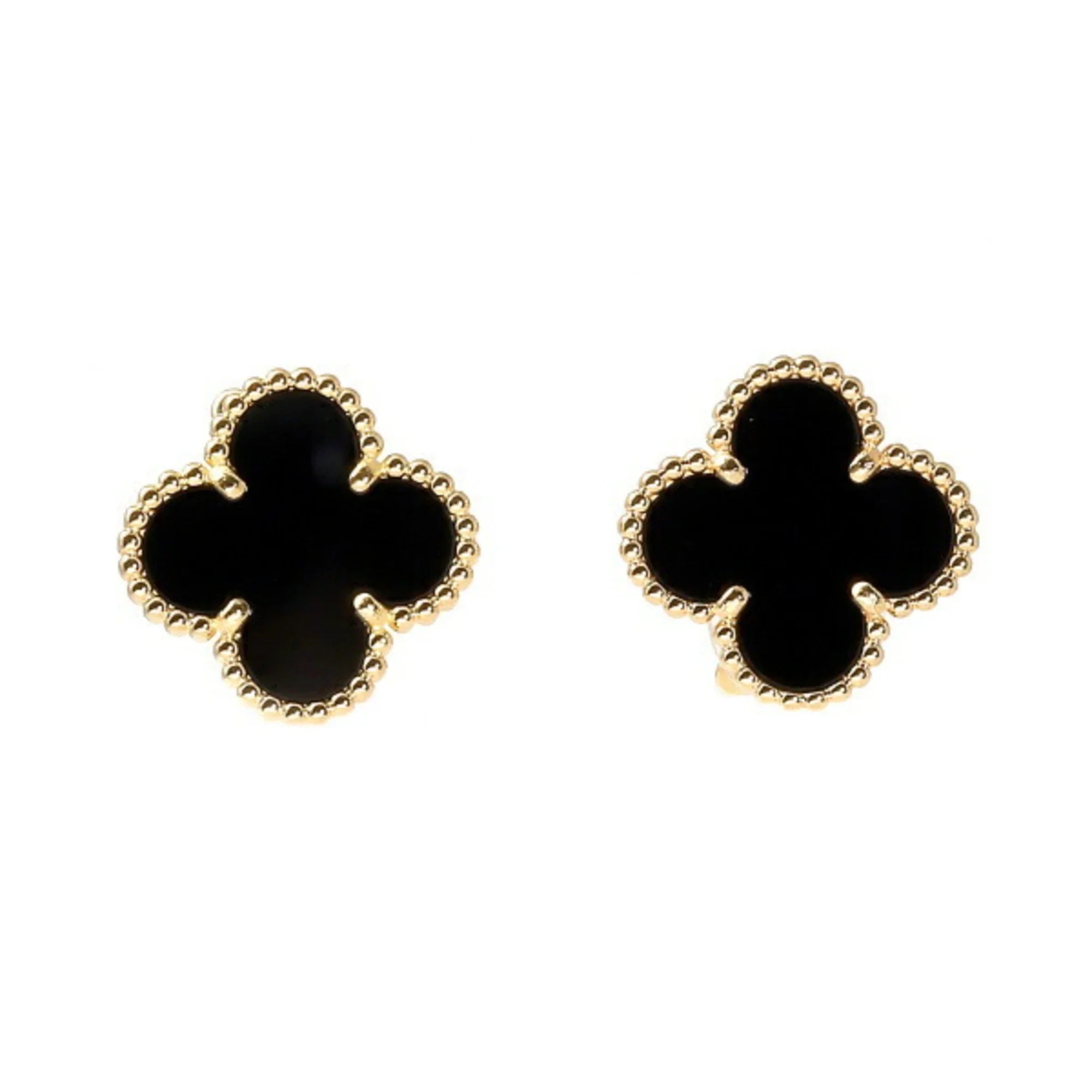 Pre-Owned Van Cleef & Arpels Van Cleef Arpels Onyx Vintage Alhambra K18YG Yellow Gold Earrings (Good)