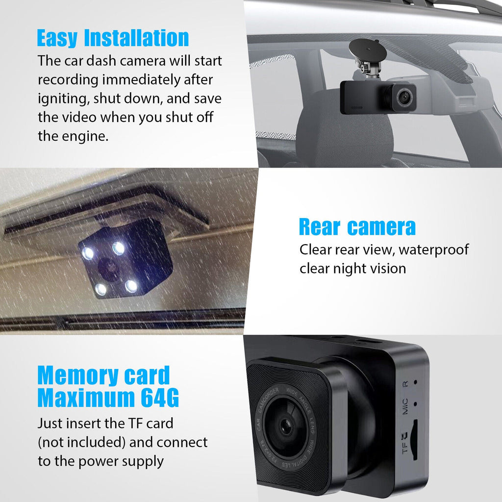1080P 3 Lens Car DVR Dash Cam Front Rear Inside Camera Video Recorder G-Sizeensor