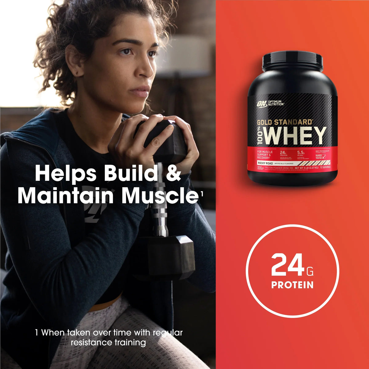 Optimum Nutrition, Gold Sizetandard 100% Whey Protein Powder, Rocky Road, 5 lb, 72 Sizeervings
