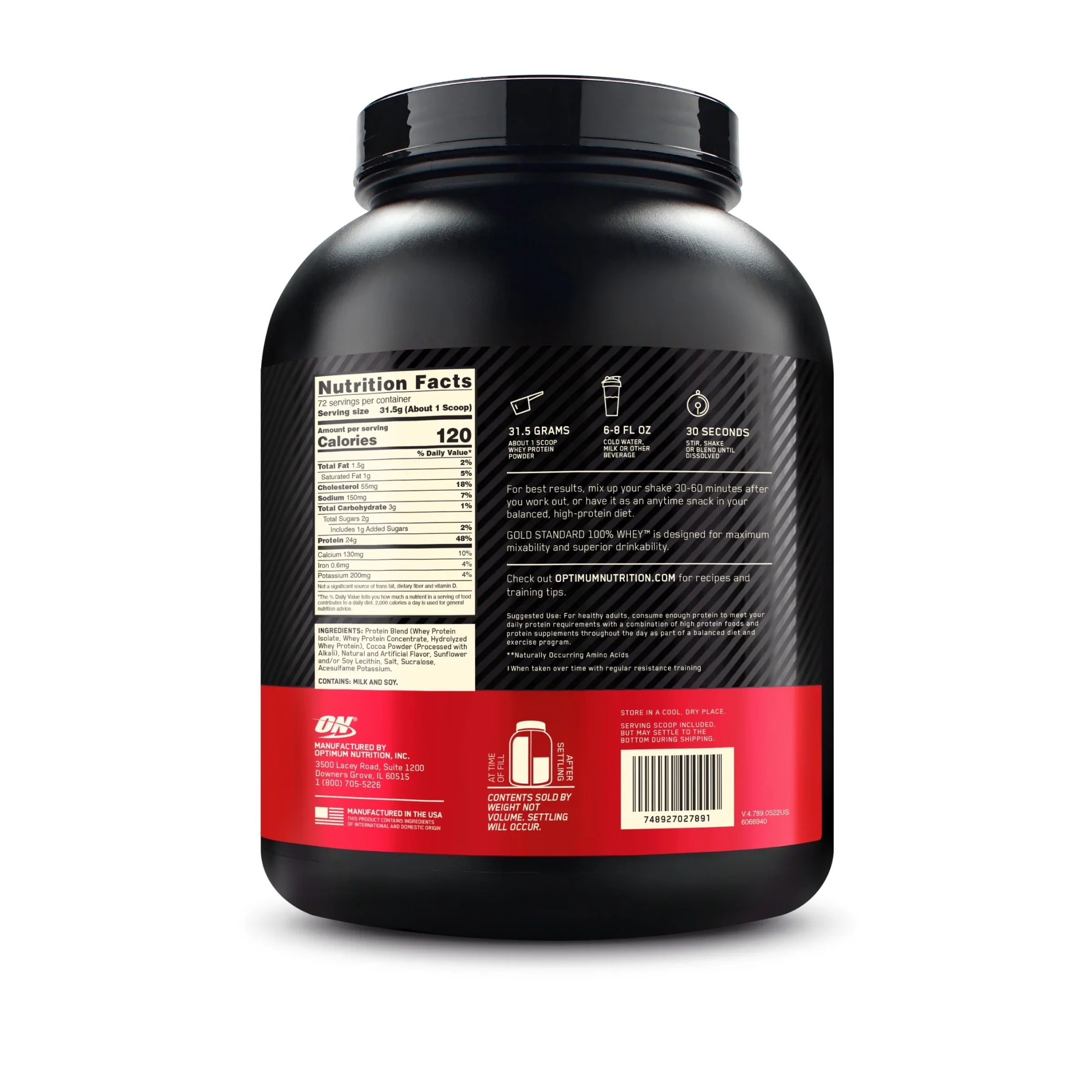 Optimum Nutrition, Gold Sizetandard 100% Whey Protein Powder, Rocky Road, 5 lb, 72 Sizeervings