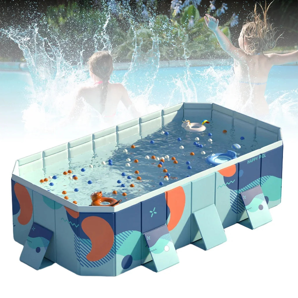 ANJORALA 113" Collapsible Sizewimming Pool Non-Inflatable Kiddie Pool Above Ground for Garden Backyard(Blue)