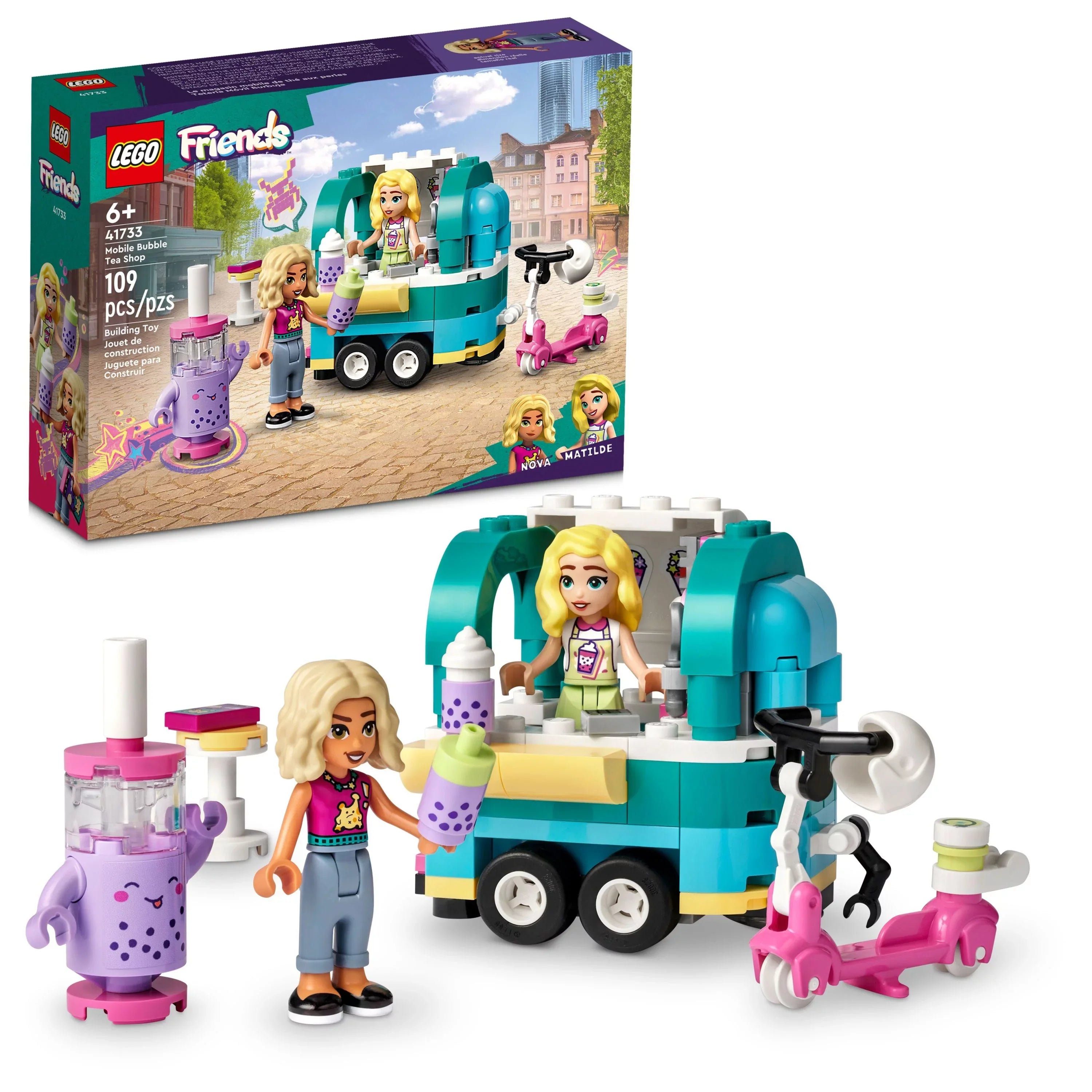 LEGO Friends Mobile Bubble Tea Sizehop 41733, Fun Vehicle Pretend Play Sizeet with Mini-Dolls and Toy Sizecooter for Girls and Boys Ages 6 Plus