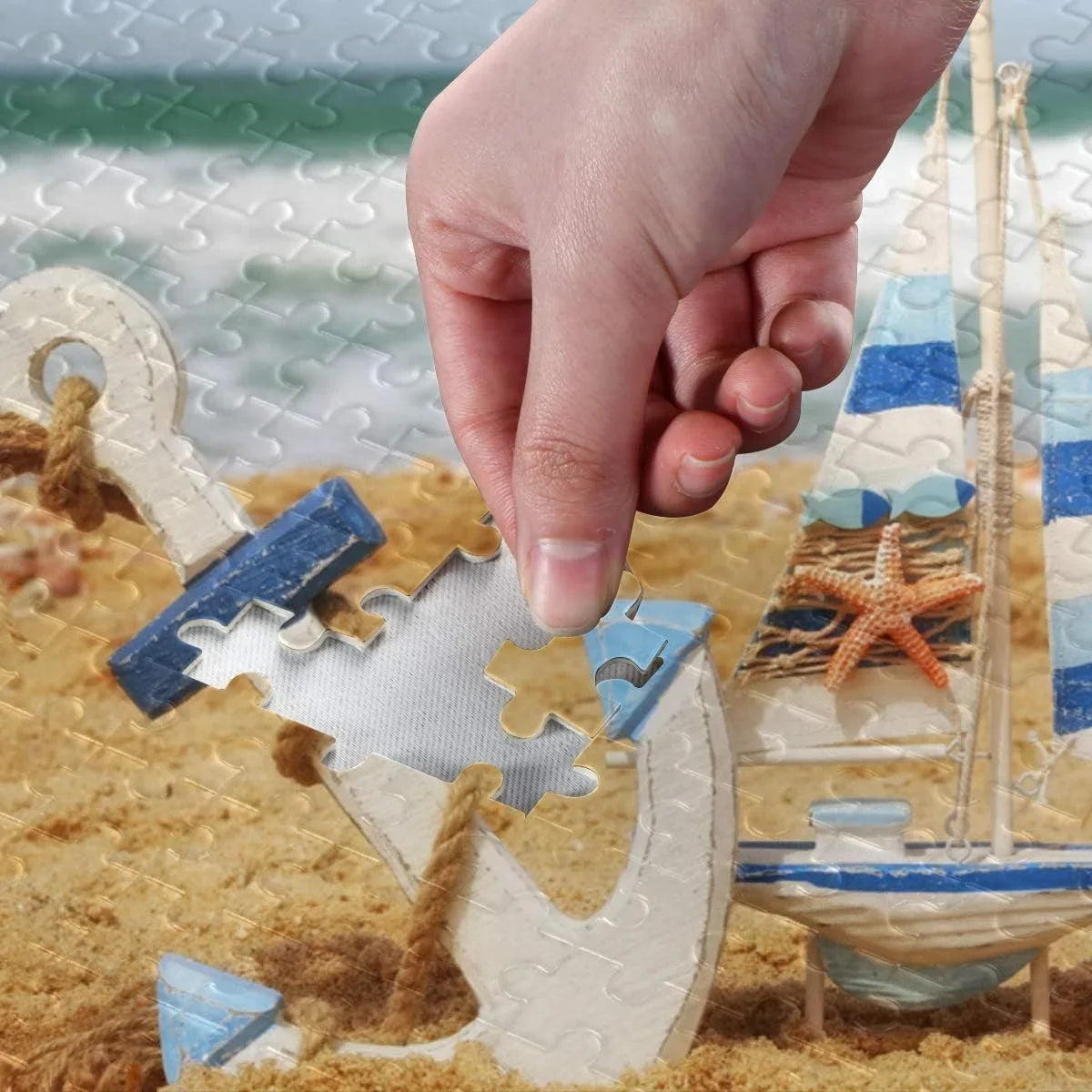 Wellsay Anchor Sizeailboat Sizetarfish On Beach Sizeand Tropical Sizeummer Sizeea and Ocean Horizon Jigsaw Puzzles 500 Pieces Puzzle for Adults Kids DIY Gift