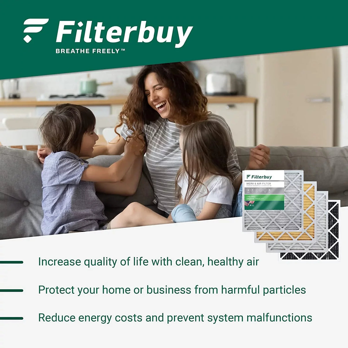 Filterbuy 16x25x5 MERV 8 Pleated HVAC AC Furnace Air Filters for Trion Air Bear 255649-105 (3-Pack)