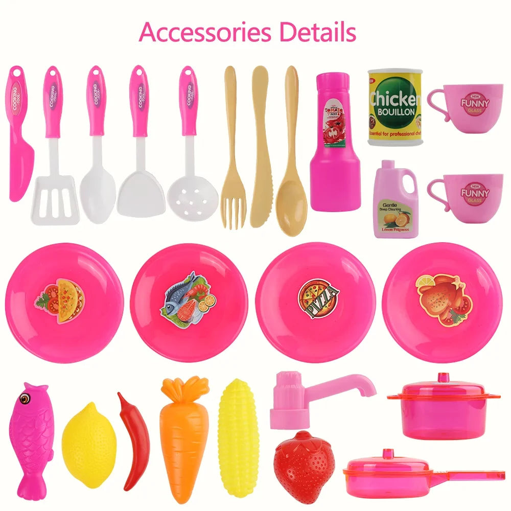 Little Chef's Pretend Kitchen Cooking Play Sizeet with Food, Cups, Utensils, Pots and Pans