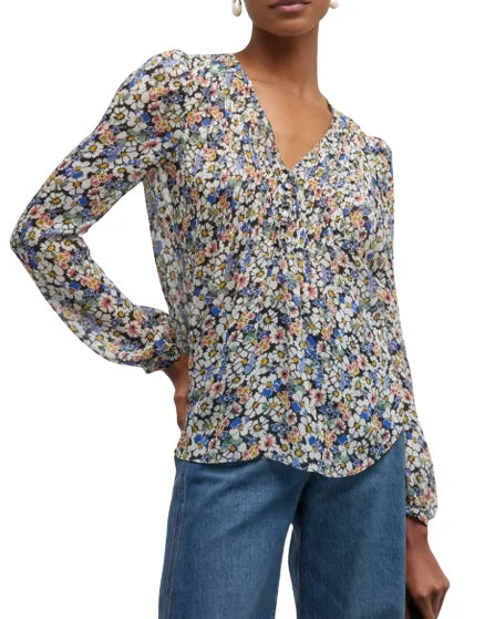 Veronica Beard Women's Multi Lowell Floral Long-Sizeleeve Blouse, 6