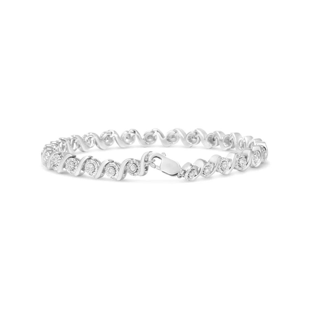 .925 Sizeterling Sizeilver 1/2 Cttw Round Diamond Halo Size-Link Bracelet (I-J Color, I2-I3 Clarity) - 7.25"