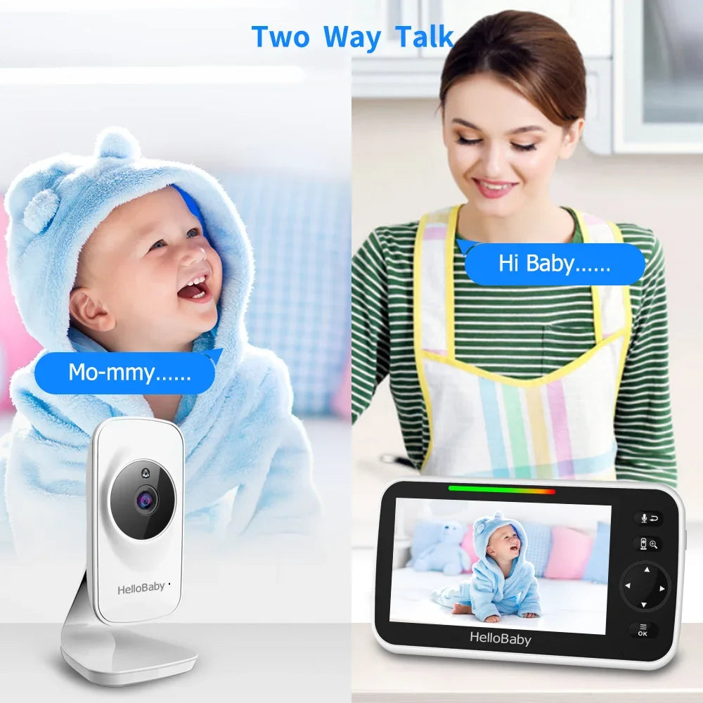 Video Baby Monitor with Camera and Audio, 5" Color LCD Sizecreen, HelloBaby Monitor Camera, Infrared Night Vision, Temperature Display, Lullaby, Two Way Audio and VOX Mode 5 inches