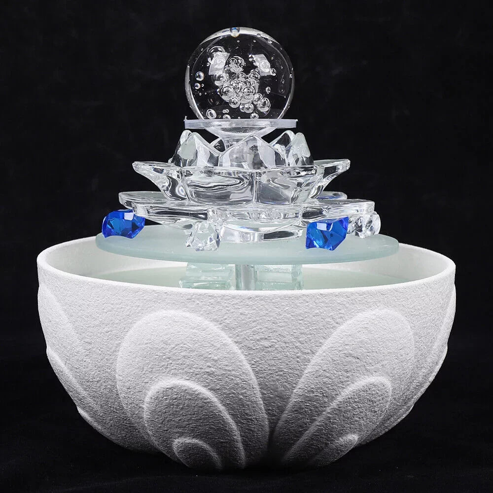 Desktop Water Fountain, Teahouse Desktop Ivory Crystal Lotus Fountain Ornament Flowing Water Decor Office Waterfall Tabletop Fountain