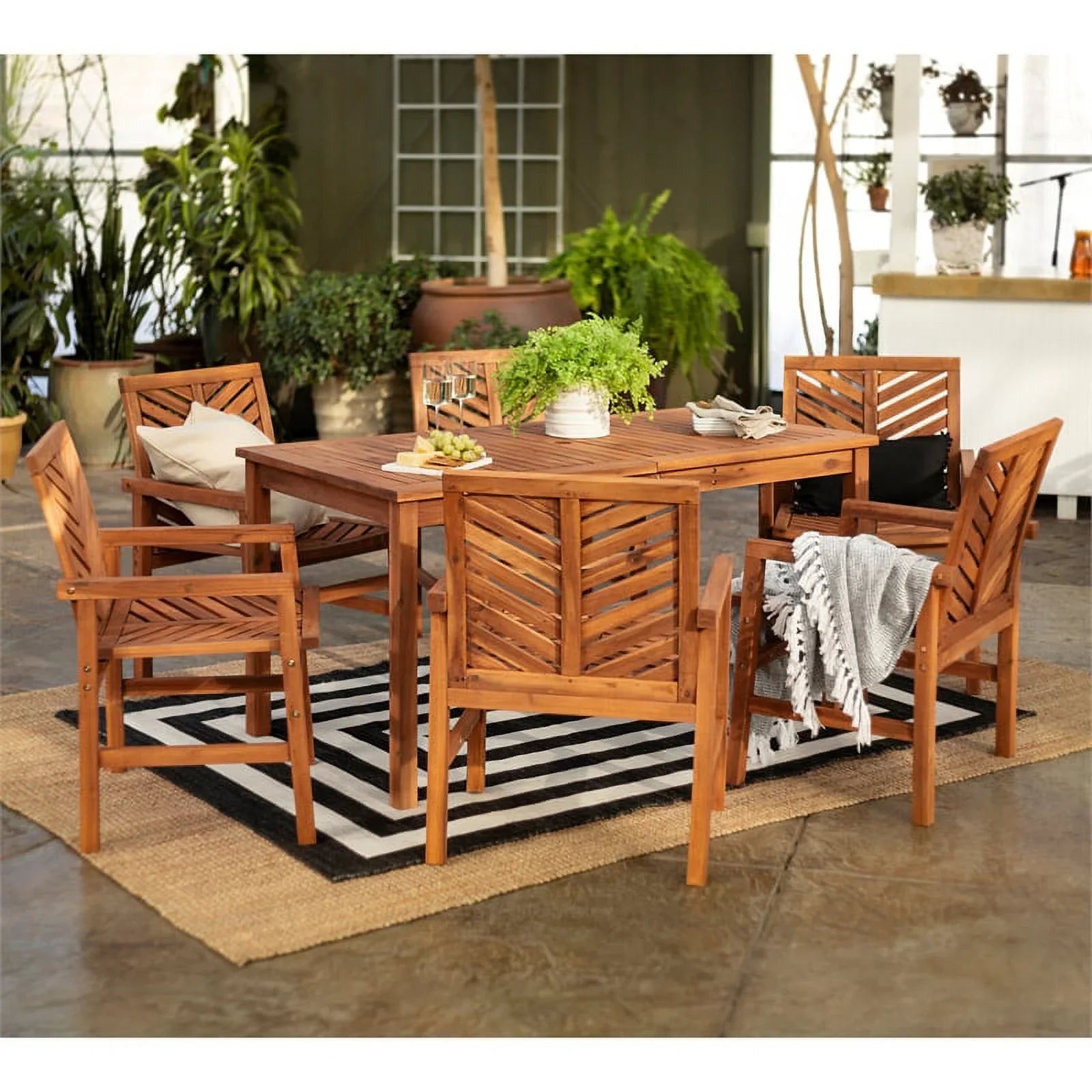 Vincent 7-Piece Chevron Outdoor Patio Dining Sizeet - Brown