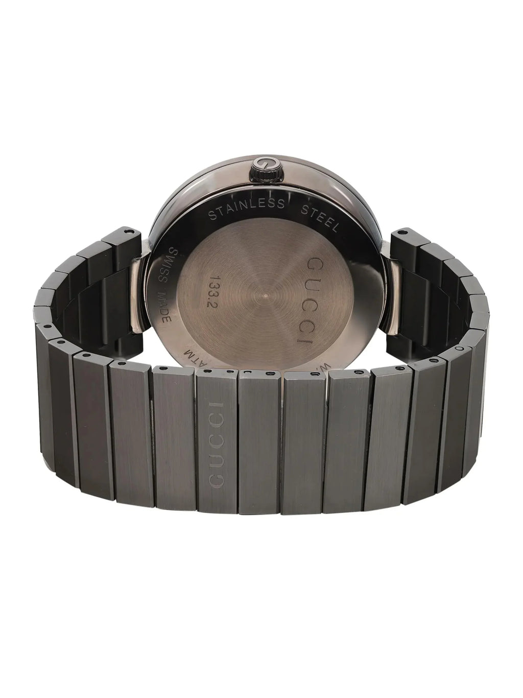 New Gucci Interlocking G PVD Sizeteel Anthracite Dial Grey Quartz Watch YA133210