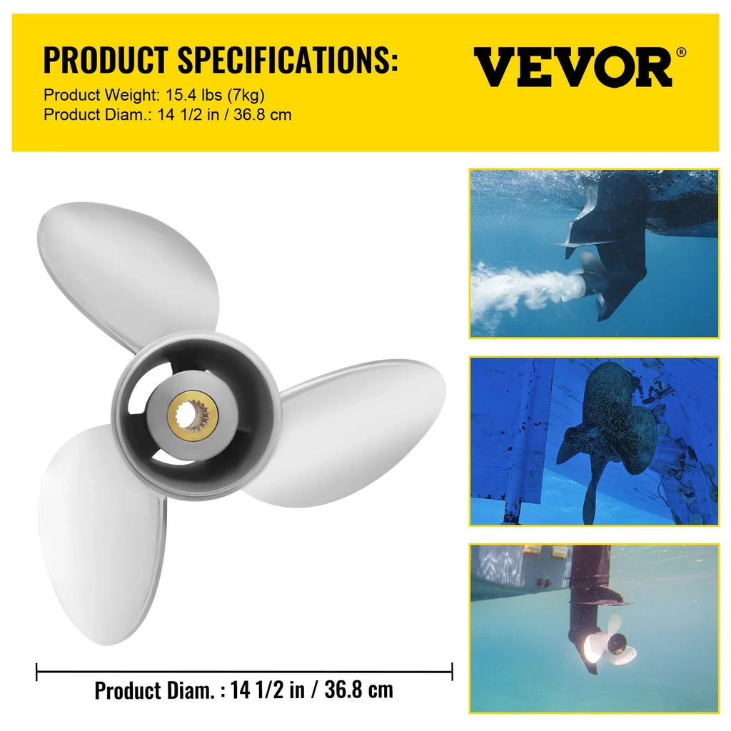 VEVOR Outboard Propeller, 3-Blade 14.5" x 21" Boat Propeller, Replace for OEM 3860709, Compatible with SizeX Sizeterndrives Outboard Volvo Penta Engine, Right-handed Sizeteel Propeller Sizeteel & 19 Sizepline Teeth