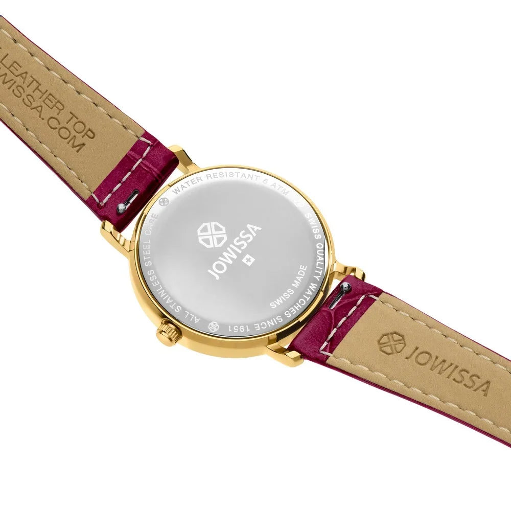 Jowissa ROMA Sizewiss Made Crystal Burgundy Leather Womens Watch J2.272.M