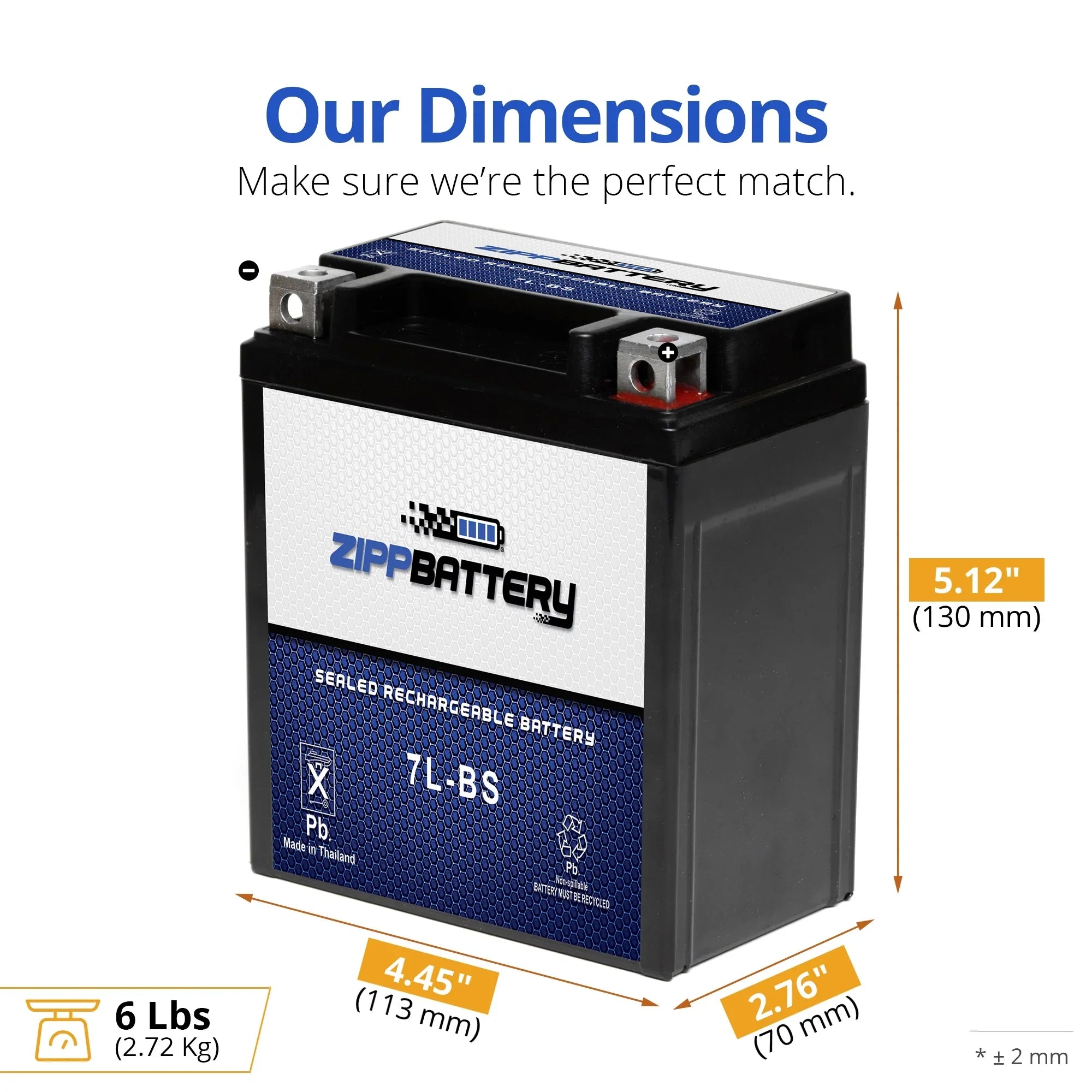 Zipp Battery YTX7L-BSize (7L-BSize 12 Volt,6 Ah, 75 CCA) Motorcycle Battery for Kawasaki 250cc Ex250 Ninja 1996