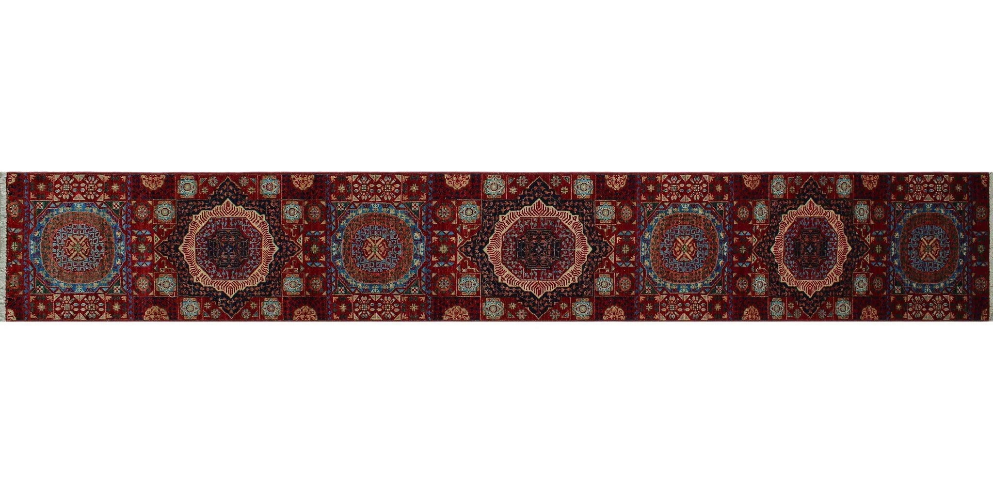 Aria Lenora Red/Blue Runner, 2'7" x 17'8"