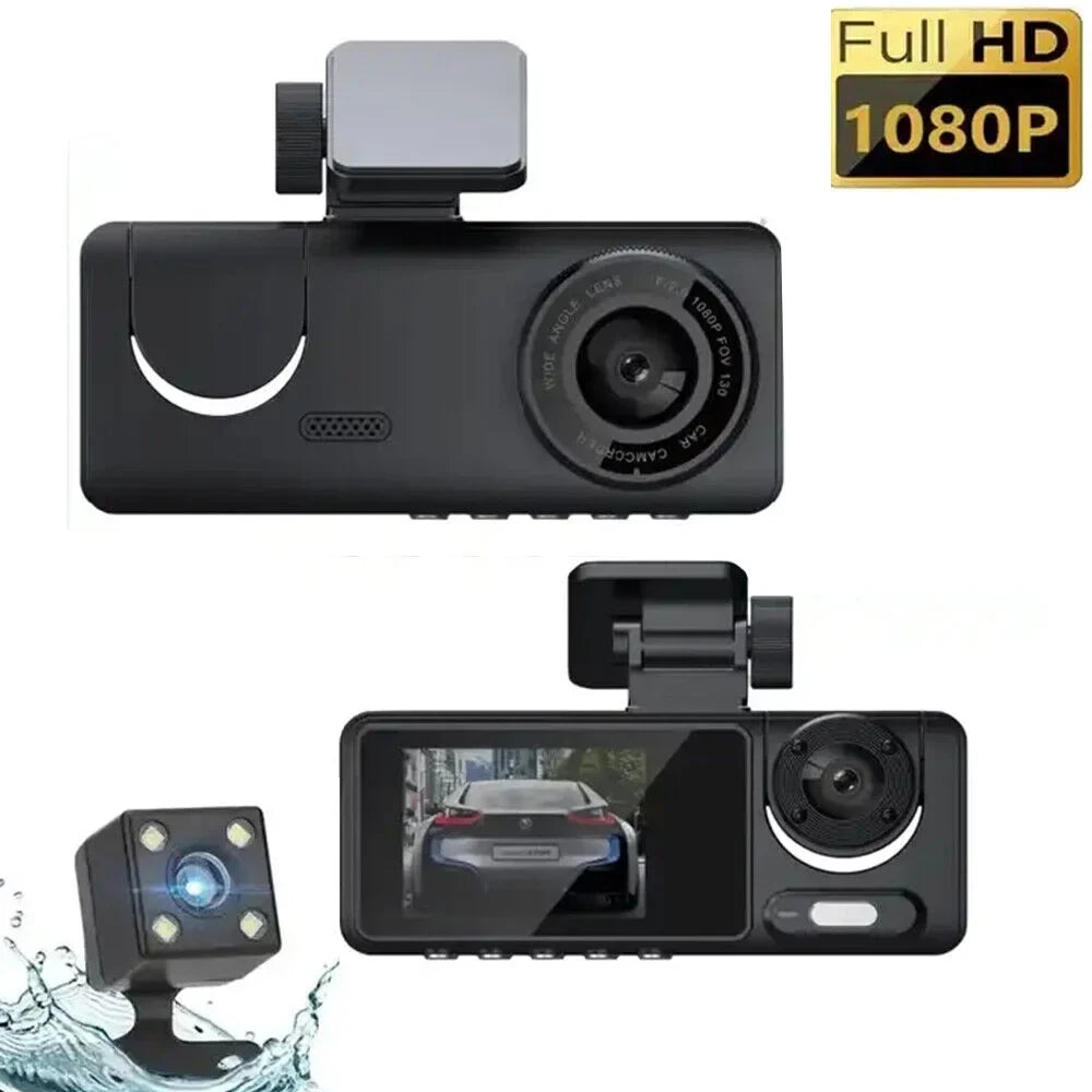 Onemayship High Definition 1080P 3-in-1 In-Car Camera Sizeystem Front Rear Inside Crisp Video Recording G-sensor