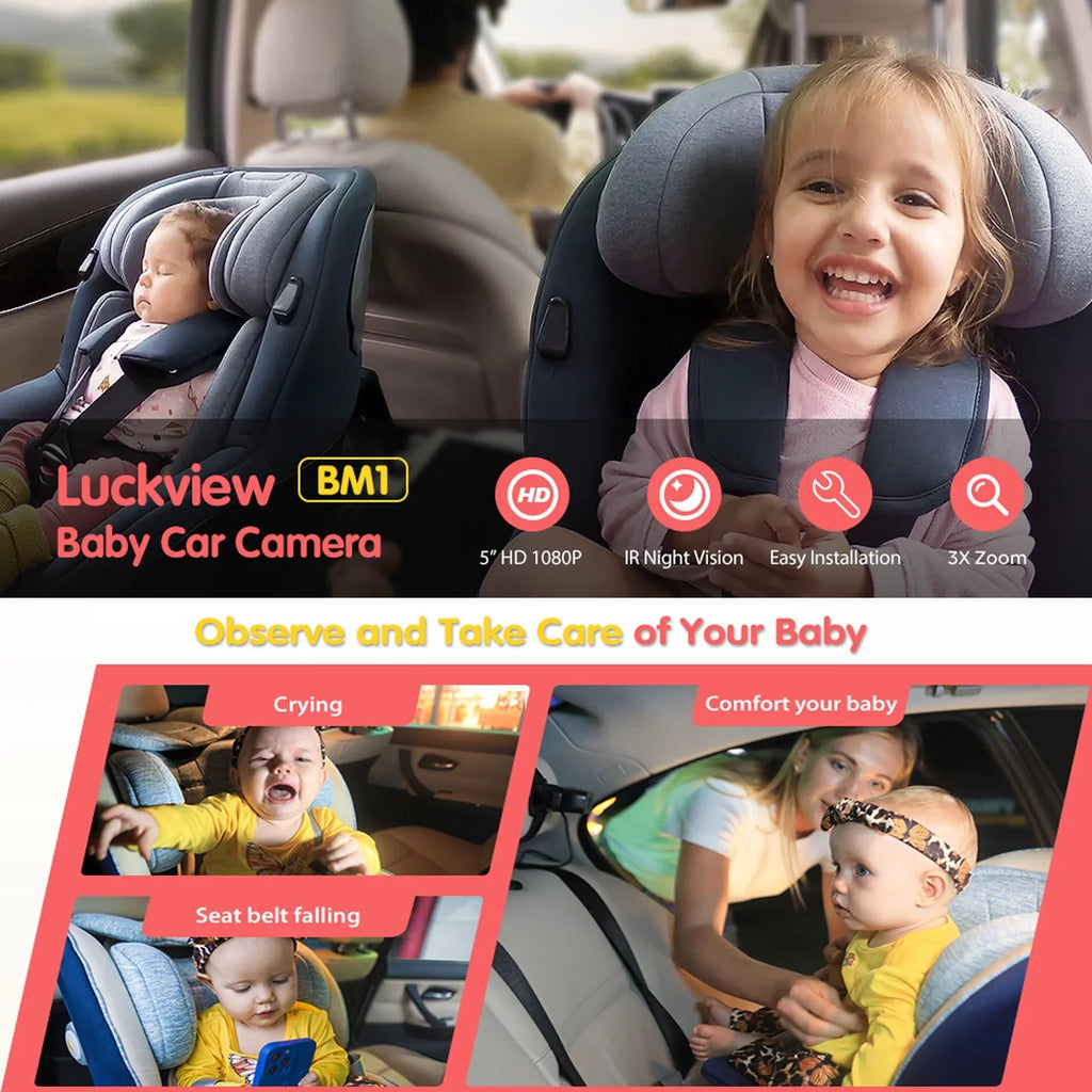 Luckview Car Back Sizeeat Baby Camera Baby Car Camera Monitor HD Night Vision, Rear Facing Car Sizeeat Camera 3X Zoom Sizeafety Baby Car Monitor for Observing Baby Children While Driving