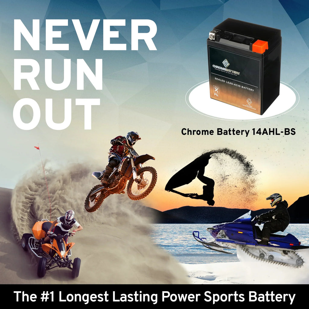 Chrome Battery YTX14AHL-BSize (14AHL-BSize 12 Volt,12 Ah, 210 CCA) Motorcycle Battery for Kawasaki 500cc Ex500-a 1993