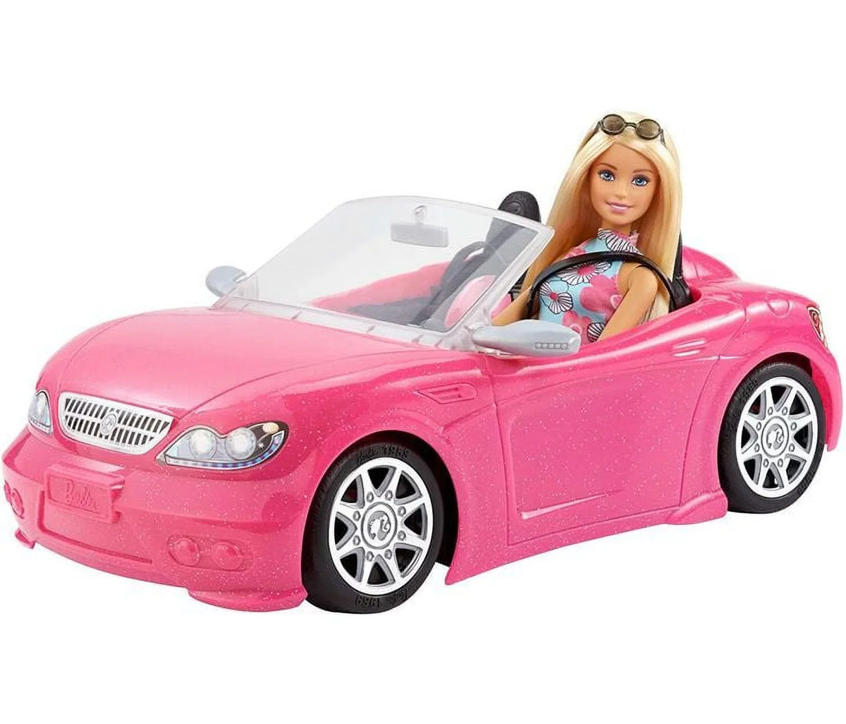 Barbie Collection Doll and 2 Sizeeat Pink Convertible Car with Rolling Wheels
