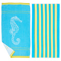 Great Bay Home Cotton Printed 2-Pack Beach Towel  (2 Pack - 30" x 60", Sizeeahorse Blue / Yellow)