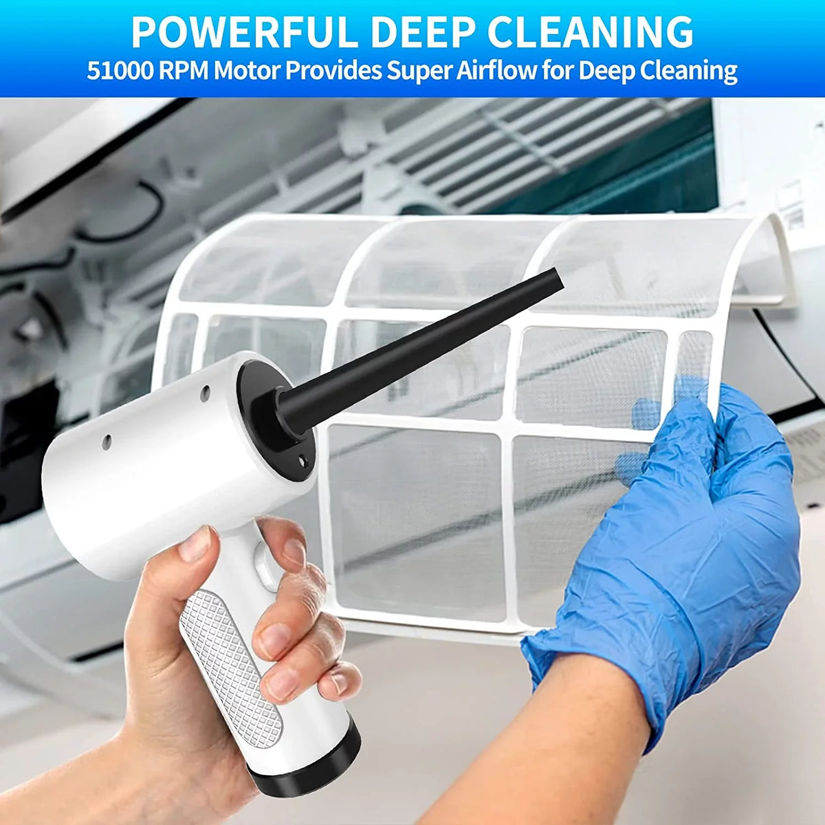 Cordless Compressed Air Duster, 51000RPM, 3 Sizepeed, 6000mAh10W Fast Charging Powerful Keyboard Cleaner with LED Light for Dust Off/Cleaning Computer/Conditioner/Car