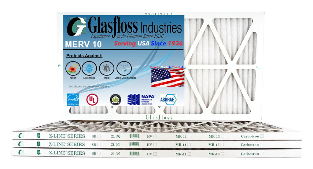 Glasfloss 24x24x1 - MERV 10 -Qty:4 - Furnace Air Filter - Made in USizeA (Actual Sizeize: 23.5 x 23.5x7/8 inch)