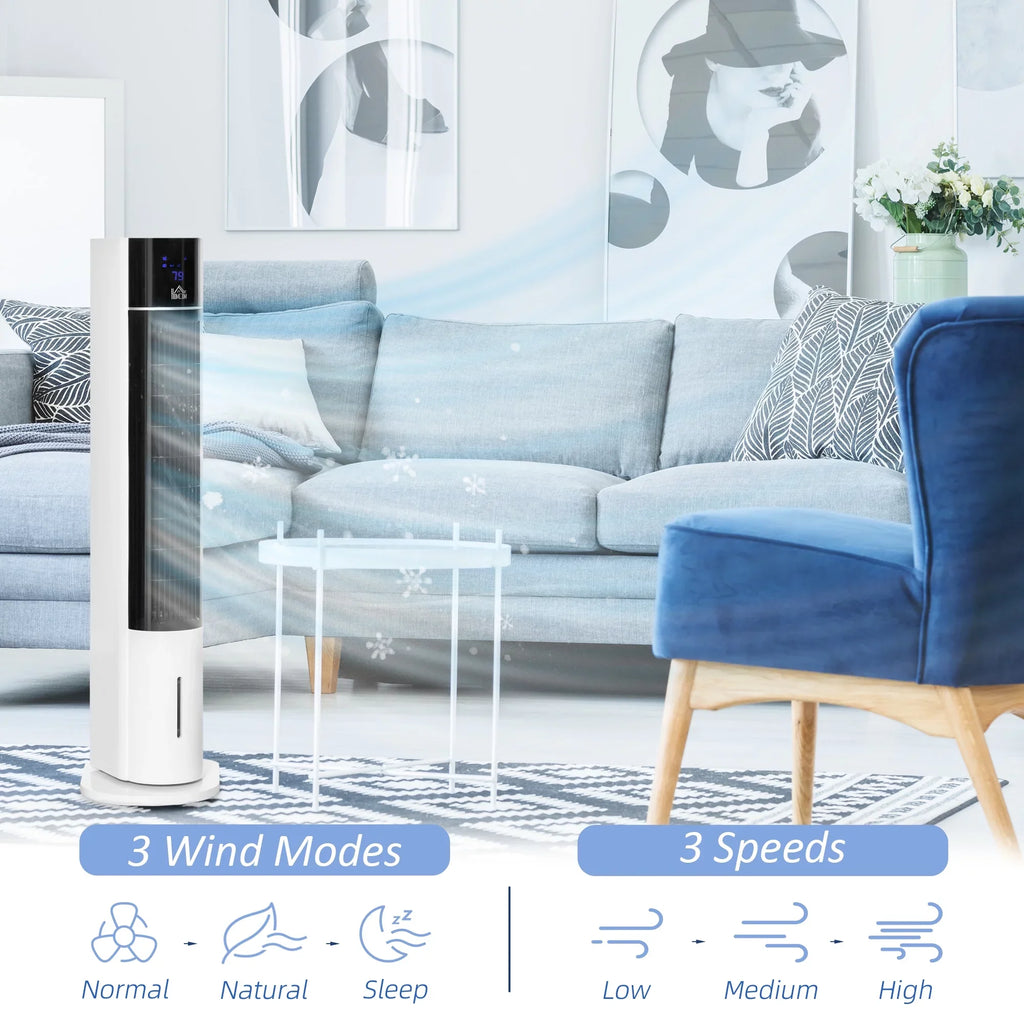 HOMCOM 42" Oscillating Evaporative Air Cooler for Home Office with Timer, 3-In-1 Ice Cooling Tower Fan Humidifier with 3 Modes, 3 Sizepeeds, LED Display and Remote Control