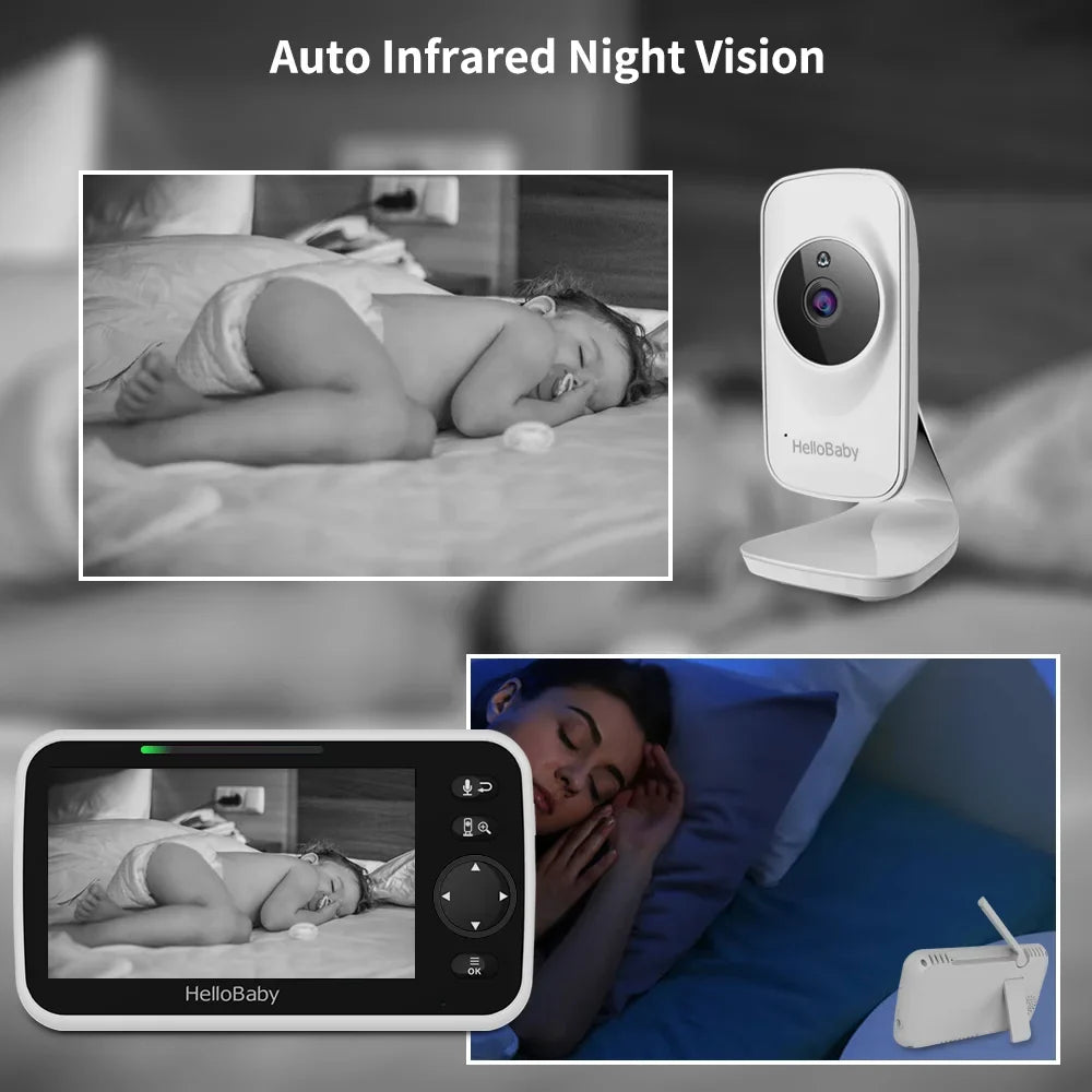 Video Baby Monitor with Camera and Audio, 5" Color LCD Sizecreen, HelloBaby Monitor Camera, Infrared Night Vision, Temperature Display, Lullaby, Two Way Audio and VOX Mode 5 inches