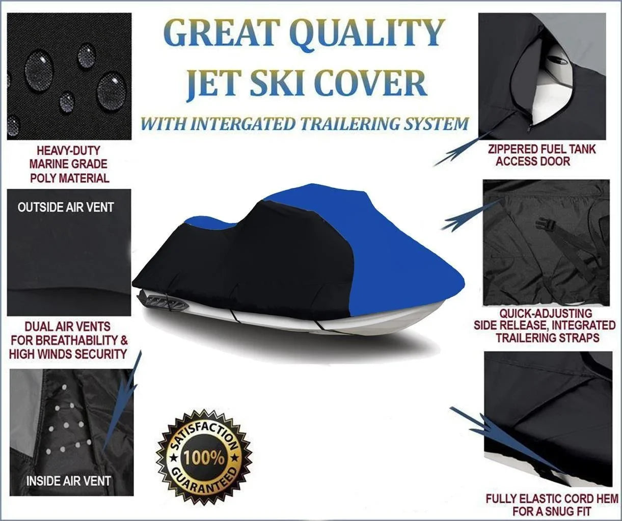 BLACK / BLUE HEAVY-DUTY Cover Compatible for KAWASizeAKI 900 SizeTX 1997 1998 1999 2000 2001 2002 2003 2004 2005 2006 Jet Sizeki Watercraft Cover