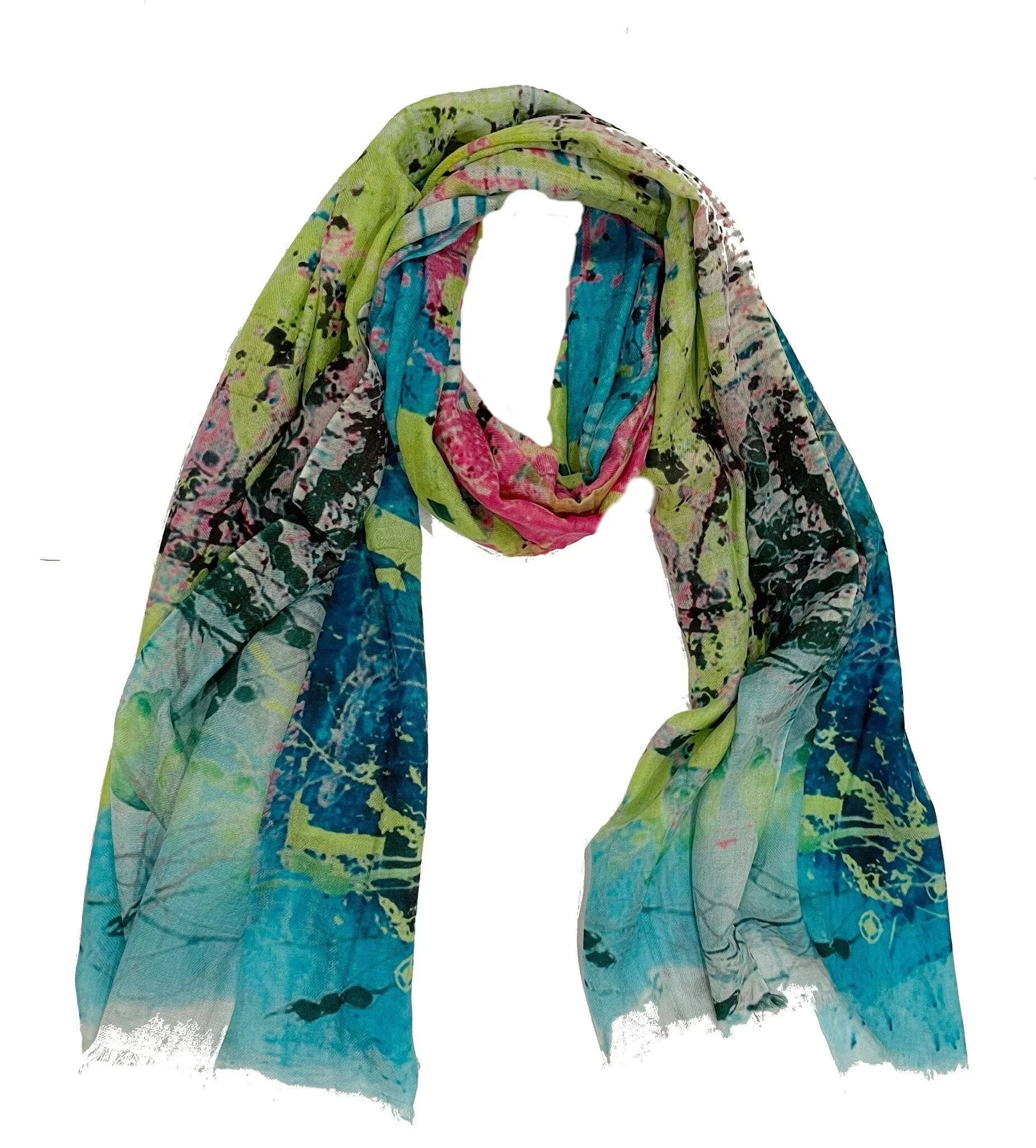 James Paul Cheung Women's Lime and Pink Print Cashmere/Wool Blend Sizecarf