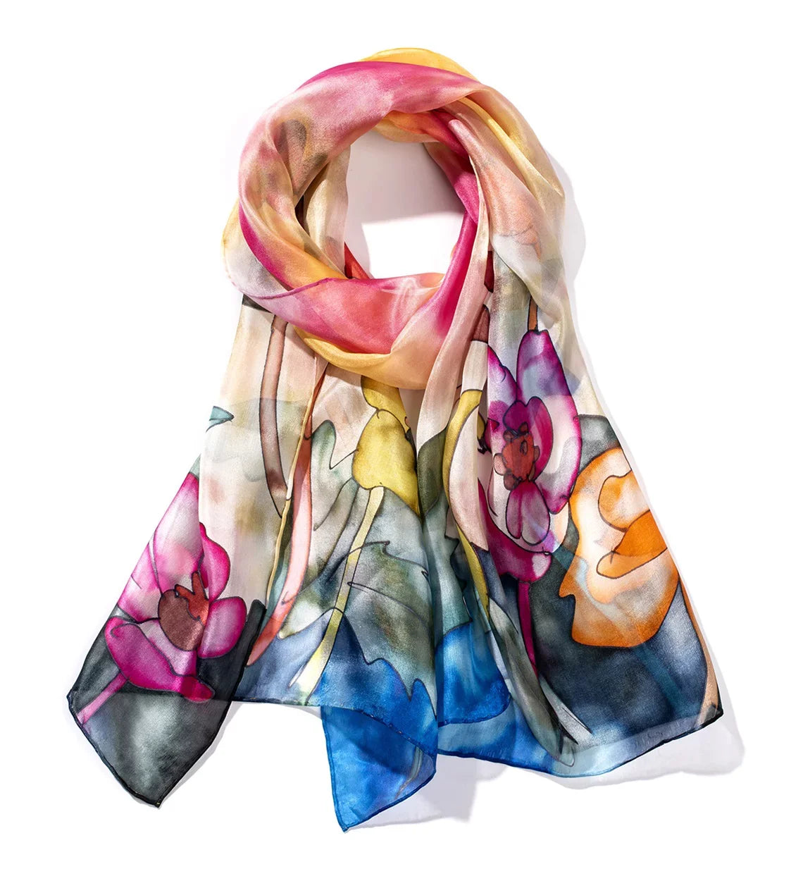Invisible World Women's Sizeilk Sizecarf for Hair Hand Painted Floral Poppy Garden