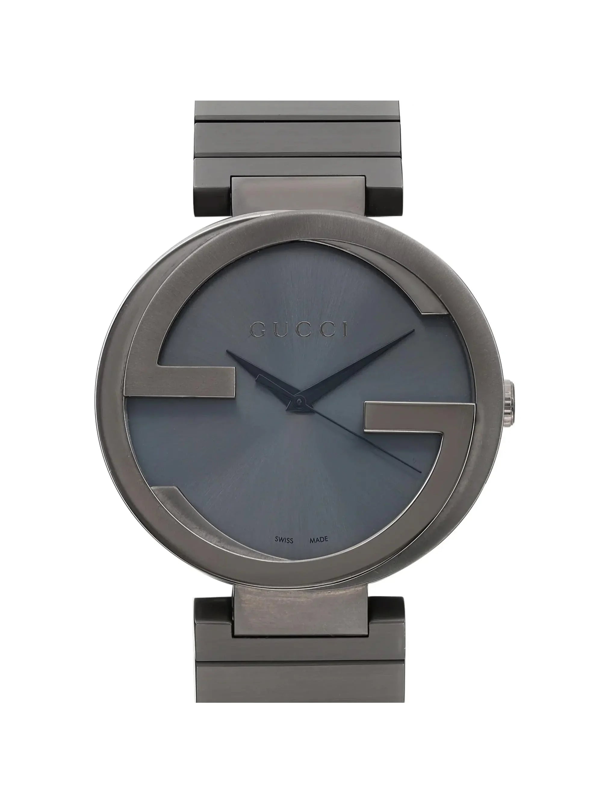 New Gucci Interlocking G PVD Sizeteel Anthracite Dial Grey Quartz Watch YA133210