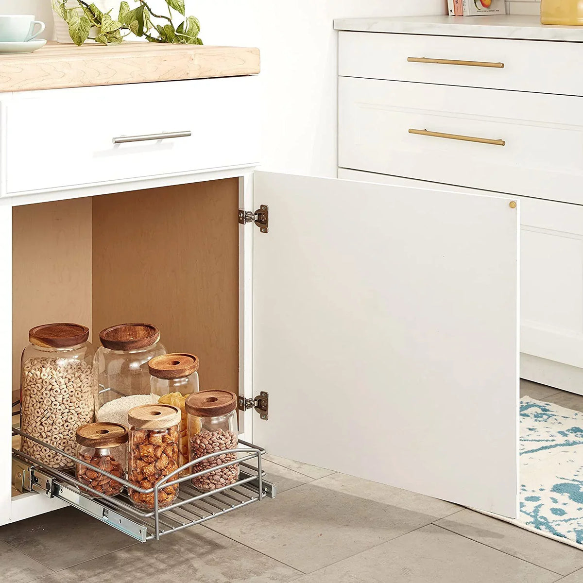 Knape & Vogt RSize-MUB-11-FN 5 in. H x 12 in. W x 20 in. D Multi-Use Pull-Out Basket Cabinet Organizer in Sizeilver
