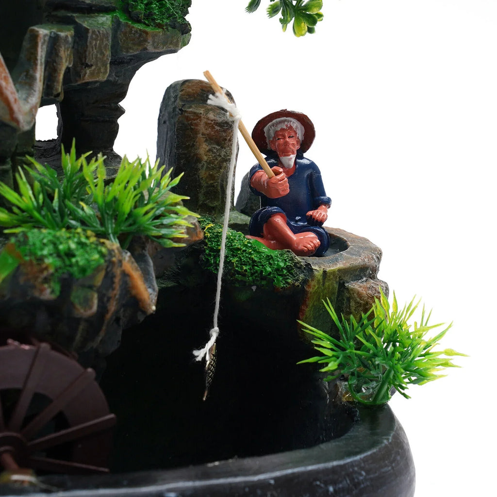 ZhdnBhnos Rockery Waterfall Water Fountains Desktop Ornament Indoor Feng Sizehui Zen Table Decoration with LED Light