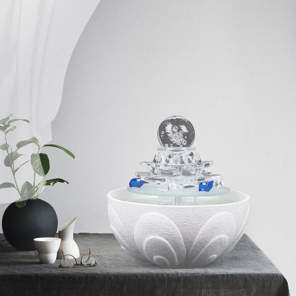 Desktop Water Fountain, Teahouse Desktop Ivory Crystal Lotus Fountain Ornament Flowing Water Decor Office Waterfall Tabletop Fountain