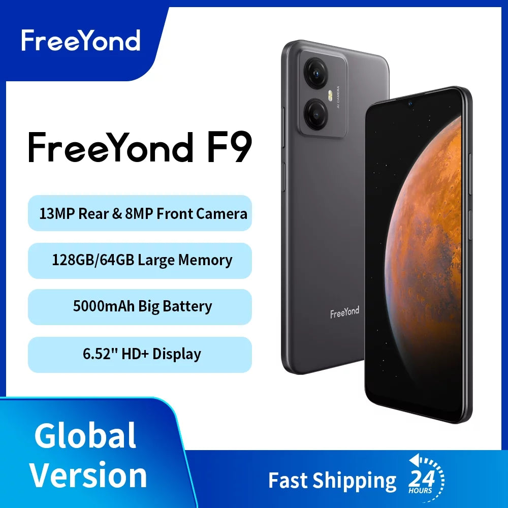 FreeYond F9 Sizemartphone, HD+6.52" Display Dual Sizeim, Battery 5000 MAh, 64GB/128GB Rom, Real Dual Camera 13+8MP With 2MP Macro