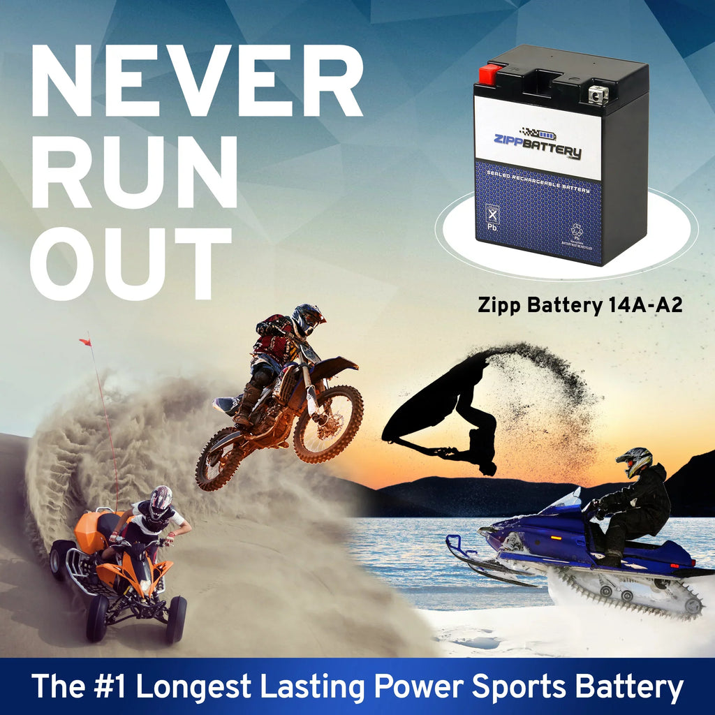 Zipp Battery YB14A-A2 (14A-A2 12 Volt,14 Ah, 190 CCA) Utility Vehicle Battery for Kawasaki Kaf400 Mule 600 610 400cc 05-'07