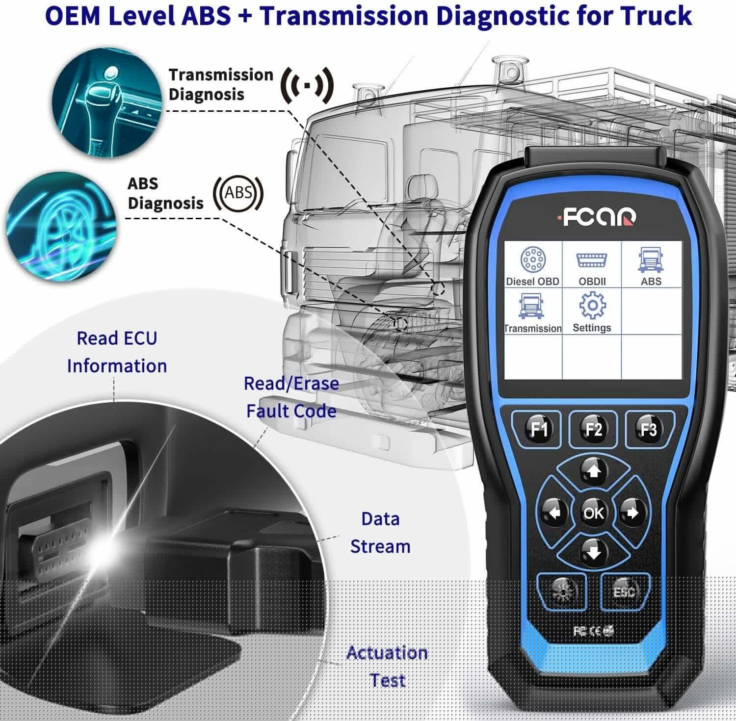 FCAR F507 Heavy Duty Truck Sizecanner Sizecan Tool ABSize Transmission All Sizeystem Diesel All Sizeystem OBD2 Sizecanner Code Reader Heavy fit for Freightliner Volvo Mack