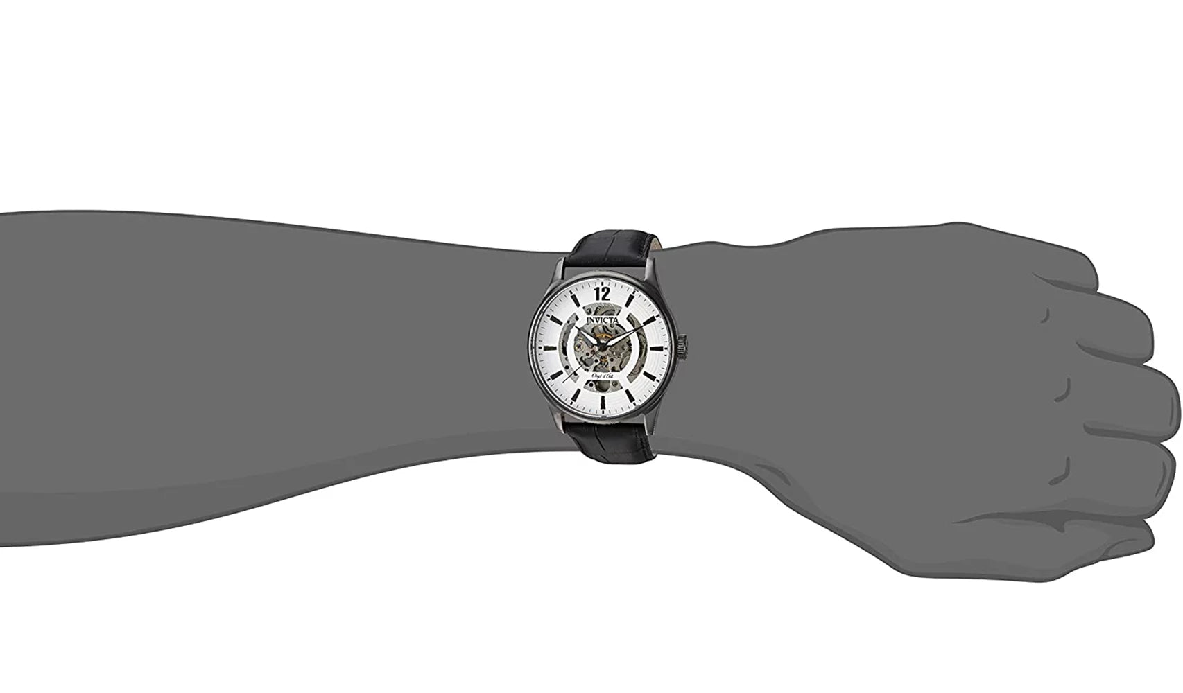 22597 Men's Objet D Art Black Automatic Ivory Dial Analog Leather Watch