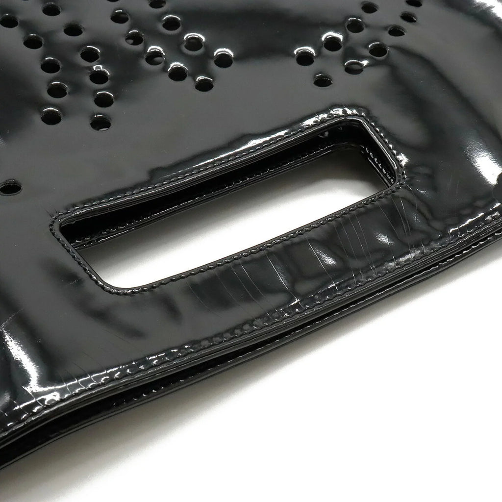 Pre-Owned CHANEL Chanel here mark triple coco punching handbag enamel black (Good)