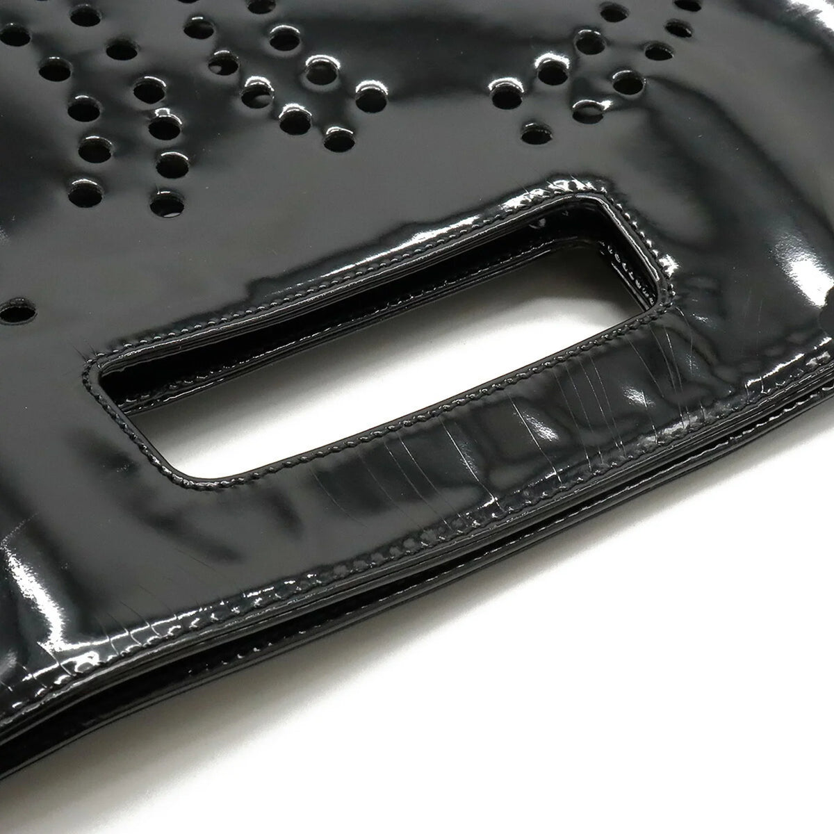 Pre-Owned CHANEL Chanel here mark triple coco punching handbag enamel black (Good)