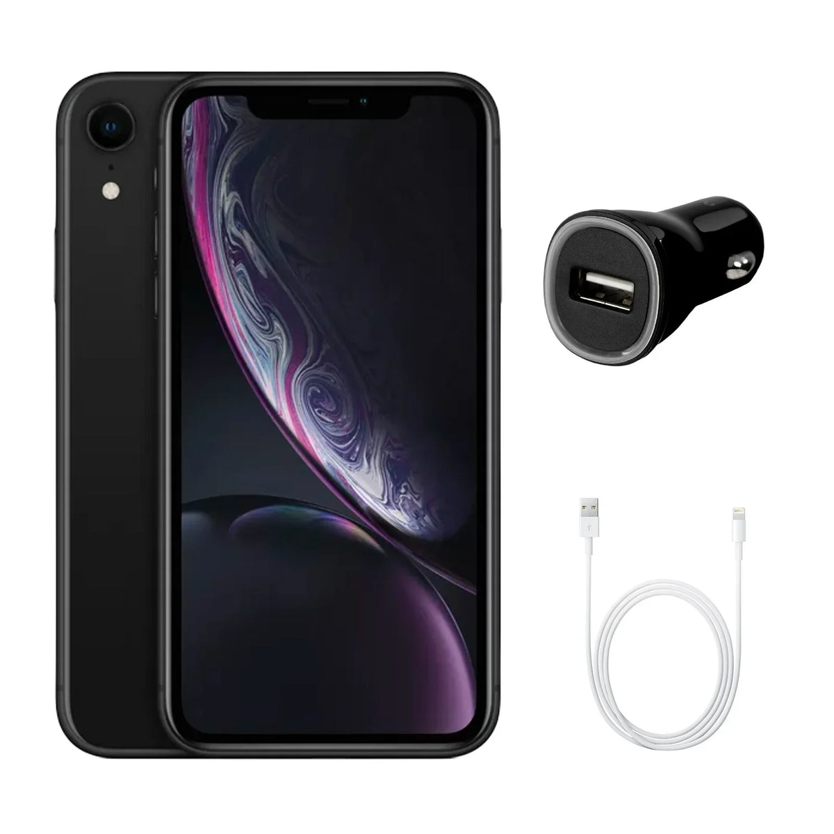 Restored Apple iPhone XR A1984 (Fully Unlocked) 64GB Black w/ Fast Car Charger (Refurbished)