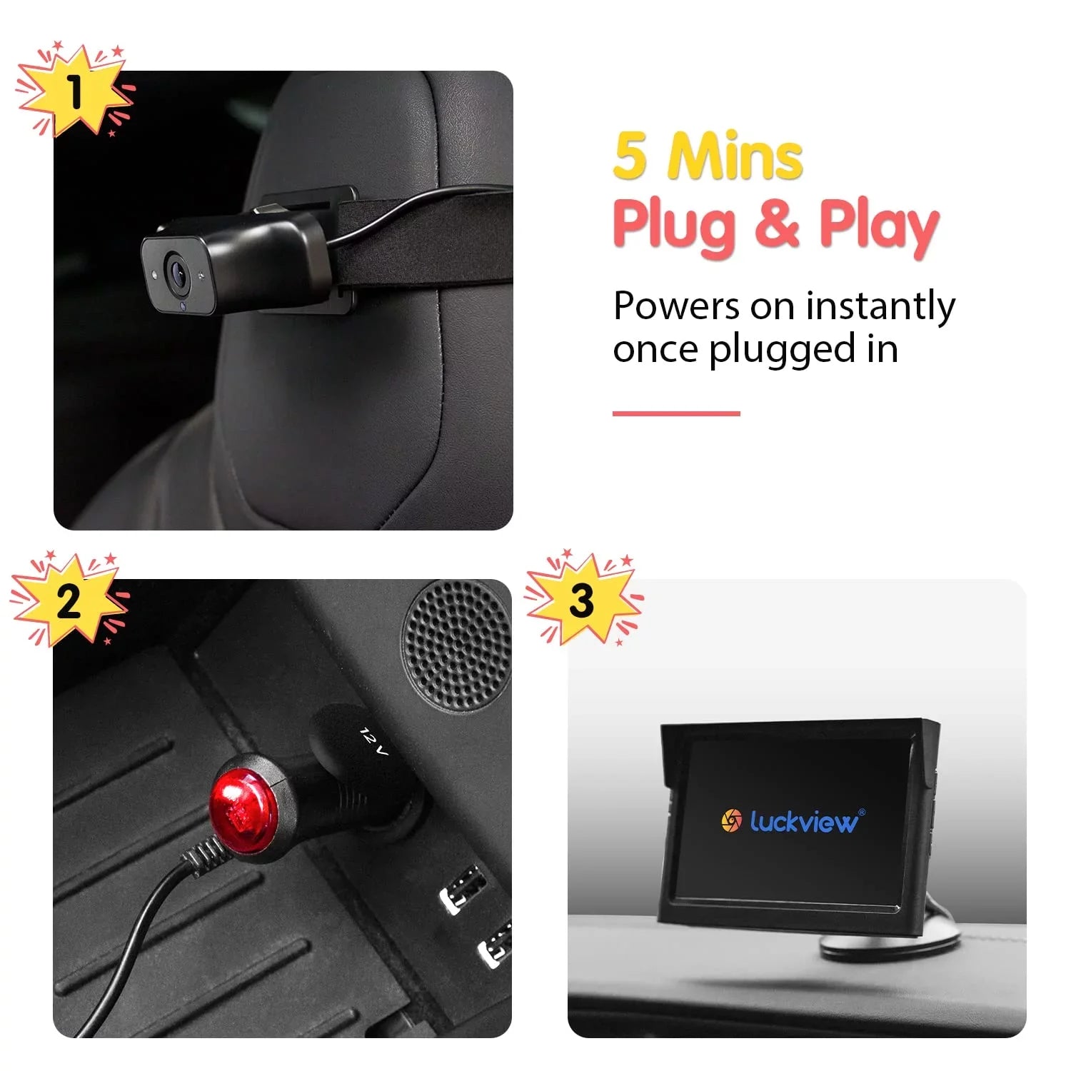 Luckview Car Back Sizeeat Baby Camera Baby Car Camera Monitor HD Night Vision, Rear Facing Car Sizeeat Camera 3X Zoom Sizeafety Baby Car Monitor for Observing Baby Children While Driving