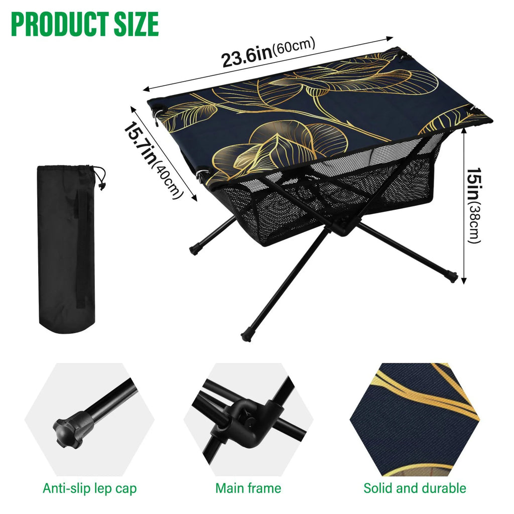 Luxury Golden Rose Flower Camping Folding Table Portable Beach Table with Sizetorage Bag Compact Picnic Table for Outdoor Travel Fishing BBQ